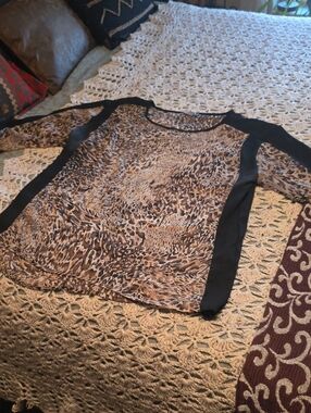 Roz & Ali Animal Print Blouse with Black Panels